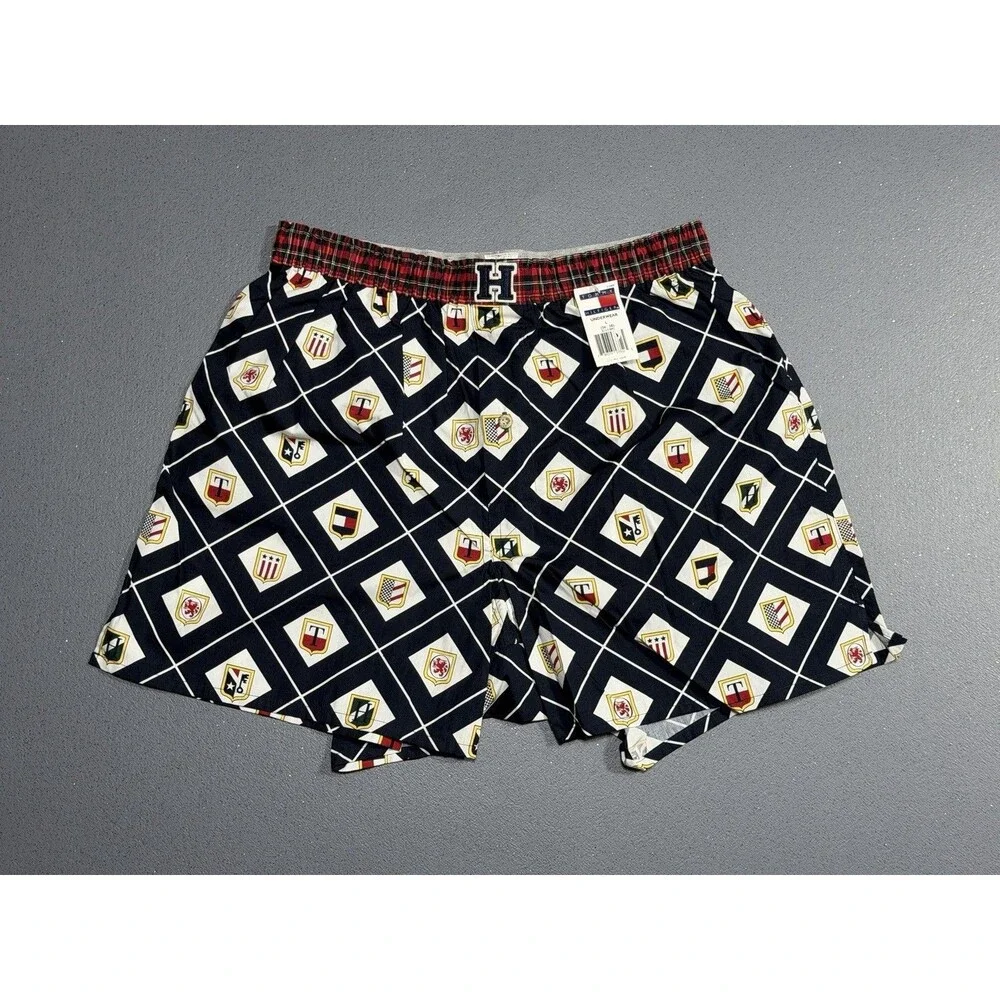 NWT Vtg 00s Tommy Hilfiger Crest Boxers Large AOP Plaid Flag Loungewear Shorts